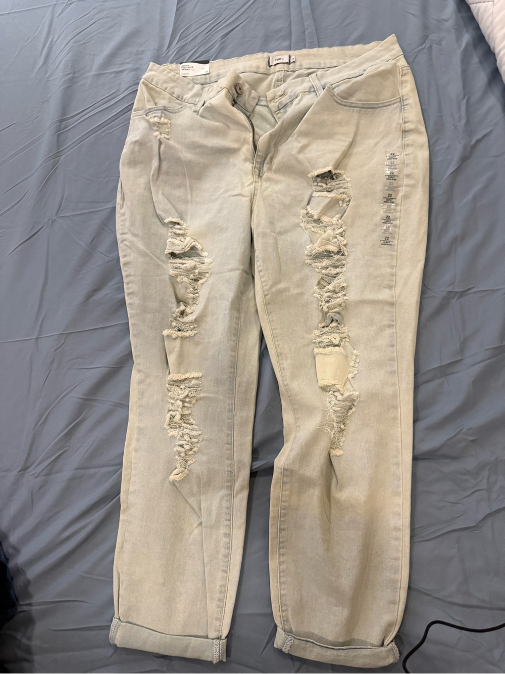 Rue21 Light Beige Distressed High Rise Jeans